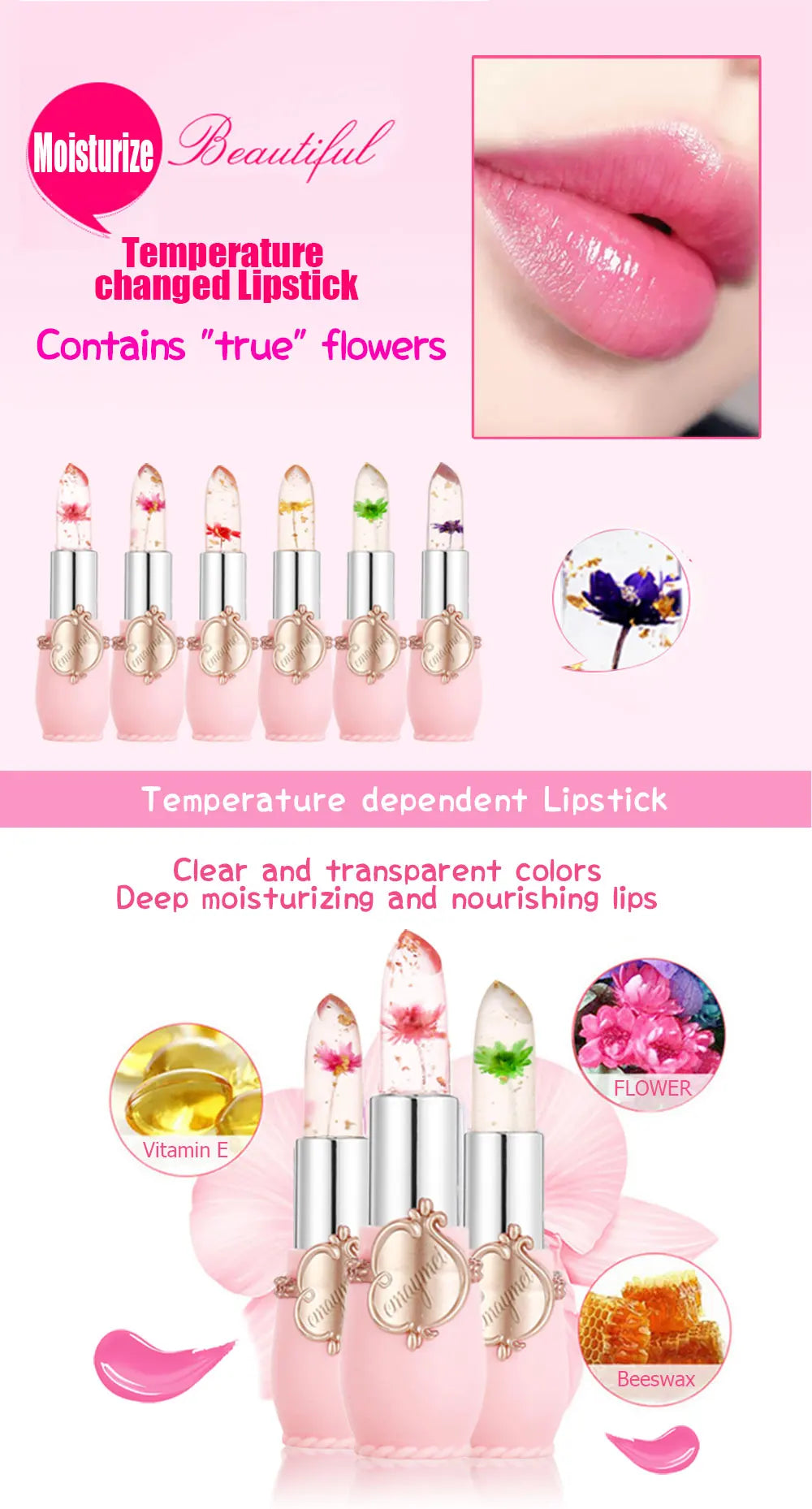 ( ৩ পিসের সেট ) Jelly Dried Flower Color Changing Lip Balm